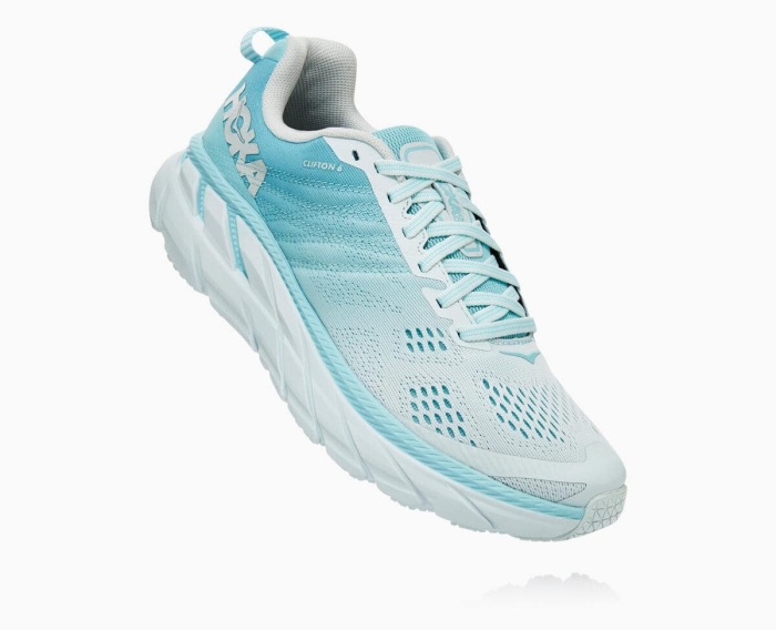 Hoka Løpesko Asfalt Norge - HOKA ONE ONE Clifton 6 Wide Dame Aqua [NO-97PTSY]